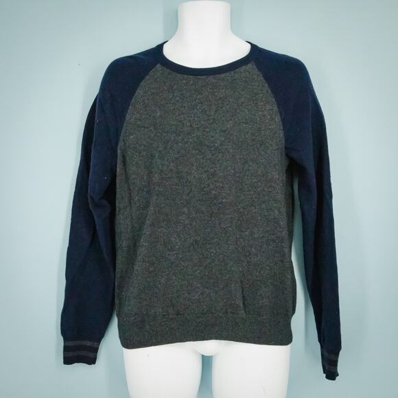 Rag & Bone Men's Size Medium M Gray Blue Raglan Crew Neck Merino Wool Sweater - Picture 1 of 6